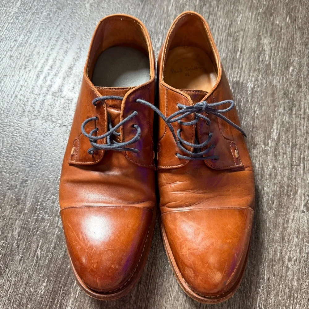 Paul Smith PS Derby Shoes Men 6.5 UK Tan Leather Cap Toe Made in Italy Brown